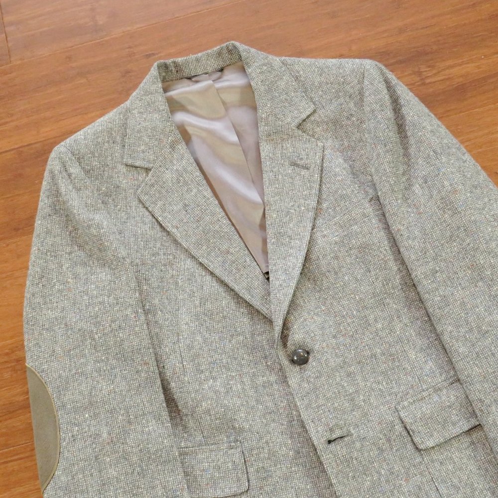 Vintage Barleycorn Tweed Sport Coat Elbow Patch Gray Size 40S USA Made